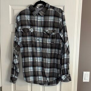 Billabong Men's Plaid Button-Down Shirt - Gray, Light Blue